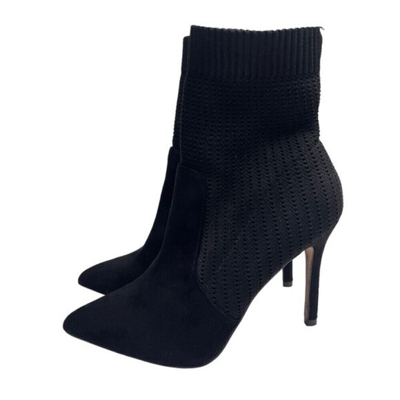 Catherine Malandrino Boots 9.5 Dnonita Black Stretch Knit Sock Bootie Heel - Picture 2 of 9